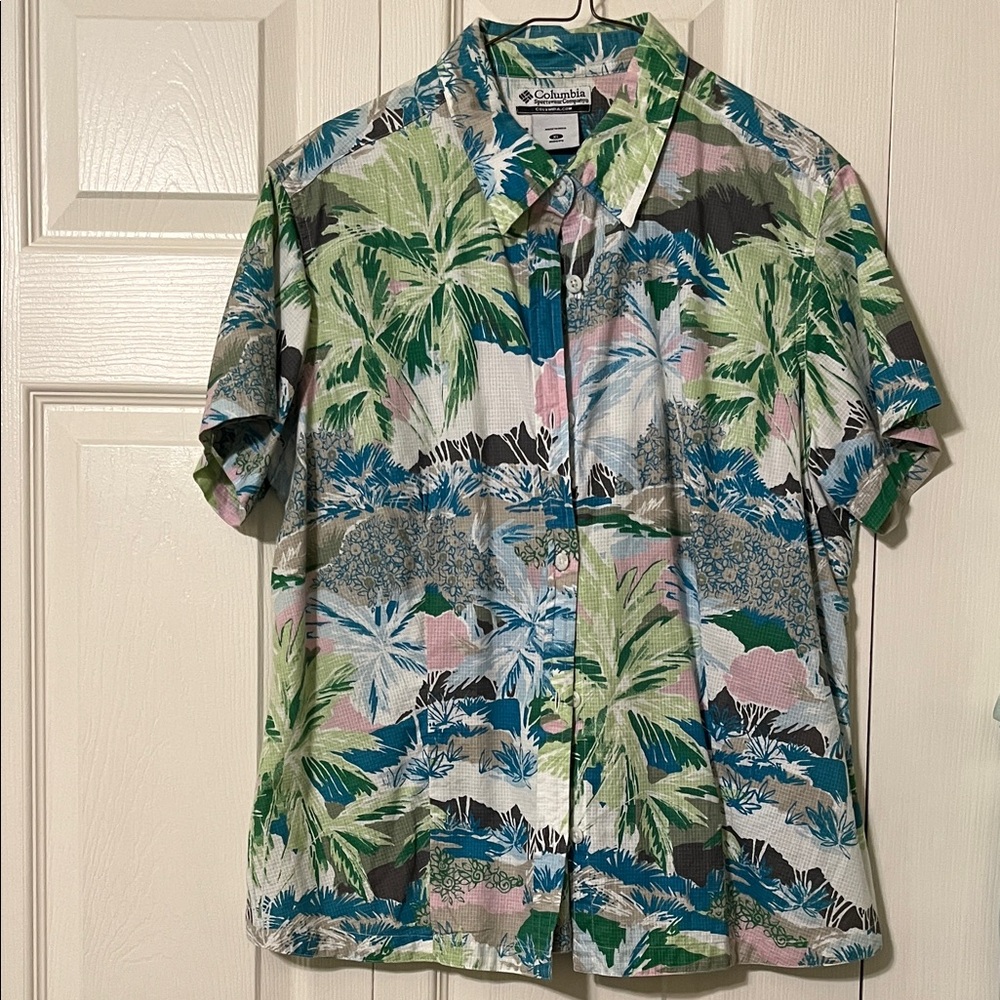 Columbia women’s Leafy Print Shirt - Green, Blue, and Pink